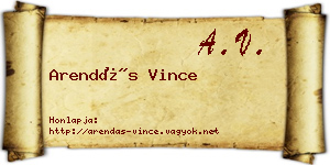 Arendás Vince névjegykártya